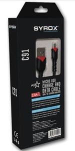 C91 Syrox 2 Amper Micro Usb Hızlı Şarj Cihaz Kablosu Data Kablo Dayanıklı Örgü Siyah