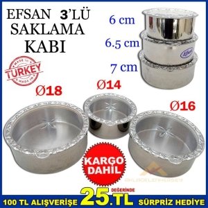 ŞEFFAF KAPAKLI PASLANMAZ ÇELİK 3'LÜ SAKLAMA KABI