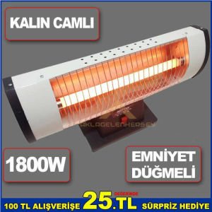 1800W GÜCÜNDE TEK ÇUBUKLU EMNİYET DÜĞMELİ KALIN CAMLI ÜSTÜN GÜVENLİKLİ İNFRARED ELEKTRİKLİ SOBA
