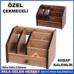 ÖZEL ÇEKMELİ 5 BÖLÜM AHŞAP BÜYÜK BOY KALEMLİK