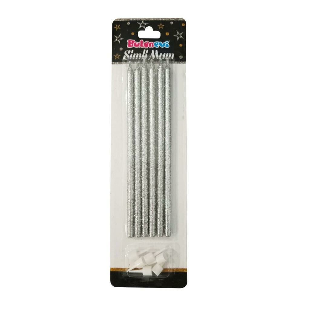 TMM4797 Simli Uzun Silver Mum, 6 adet