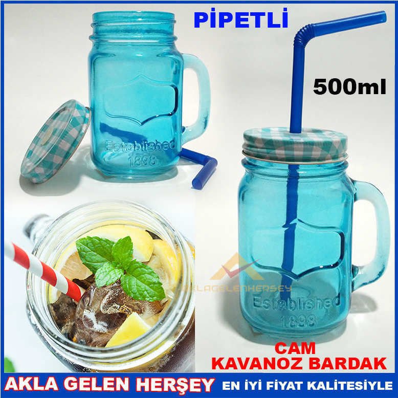 METAL KAPAK PİPETLİ CAM KAVANOZ İÇECEK KUPASI MV