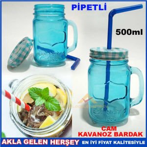 METAL KAPAK PİPETLİ CAM KAVANOZ İÇECEK KUPASI MV