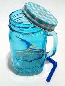 METAL KAPAK PİPETLİ CAM KAVANOZ İÇECEK KUPASI MV