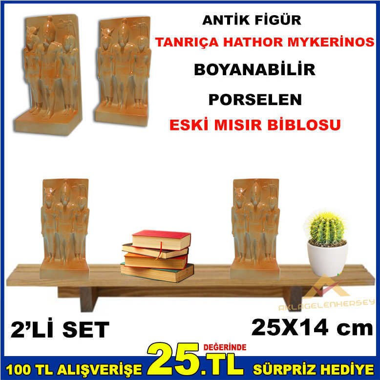 2'li Set Eski Mısır Biblosu Tanrıça Hathor Mykerinos Firavun Heykeli Antik Figür Porselen Biblo