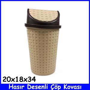 Hasır Desenli Çöp Kovası Klile Kapaklı 5 L Tezgah Üstü Çöp Kutusu
