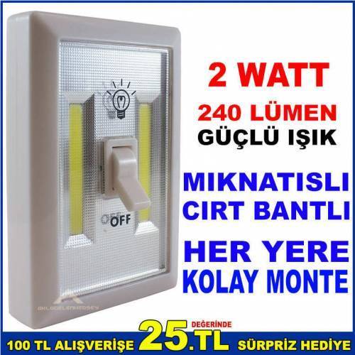 Heryere Kolayca Monte Edilebilen Aç Kapa Anahtarlı Kablosuz Lamba 2watt Cob Led Güçlü Işıldak Fener