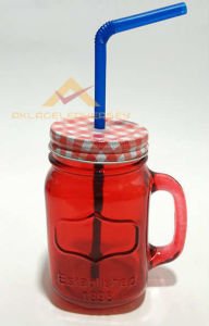 METAL KAPAK PİPETLİ CAM KAVANOZ İÇECEK KUPASI KI