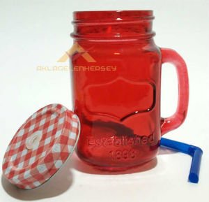 METAL KAPAK PİPETLİ CAM KAVANOZ İÇECEK KUPASI KI