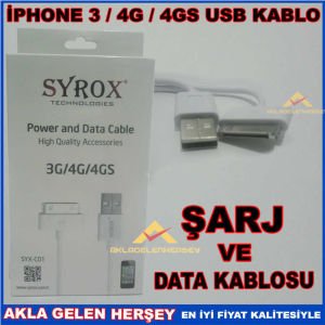 SYROX İPHONE 4 3G 4G 4GS ŞARJ VE DATA KABLOSU