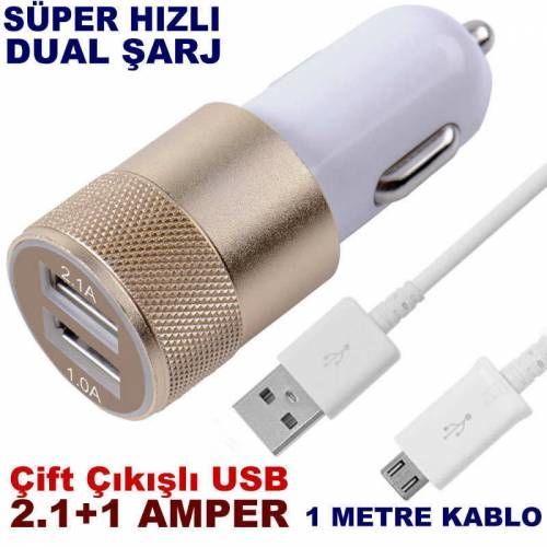 Cep telefonu araç şarjı android telefonlar için çift USB çıkışlı 2.1 amper samsung hızlı araç şarjı