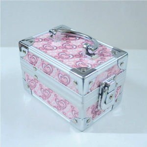 Metal Kasalı Kilitli Çift Katlı Kalp Desenli Mücevher ve Takı Kutusu - Metal Çanta Aksesuar Kutusu