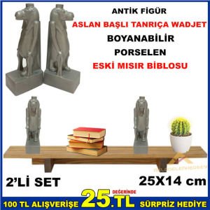 Porselen Eski Mısır Biblosu Aslan Başlı Tanrıça Wadjet Firavun Heykeli Figürlü 2'li Porselen Biblo