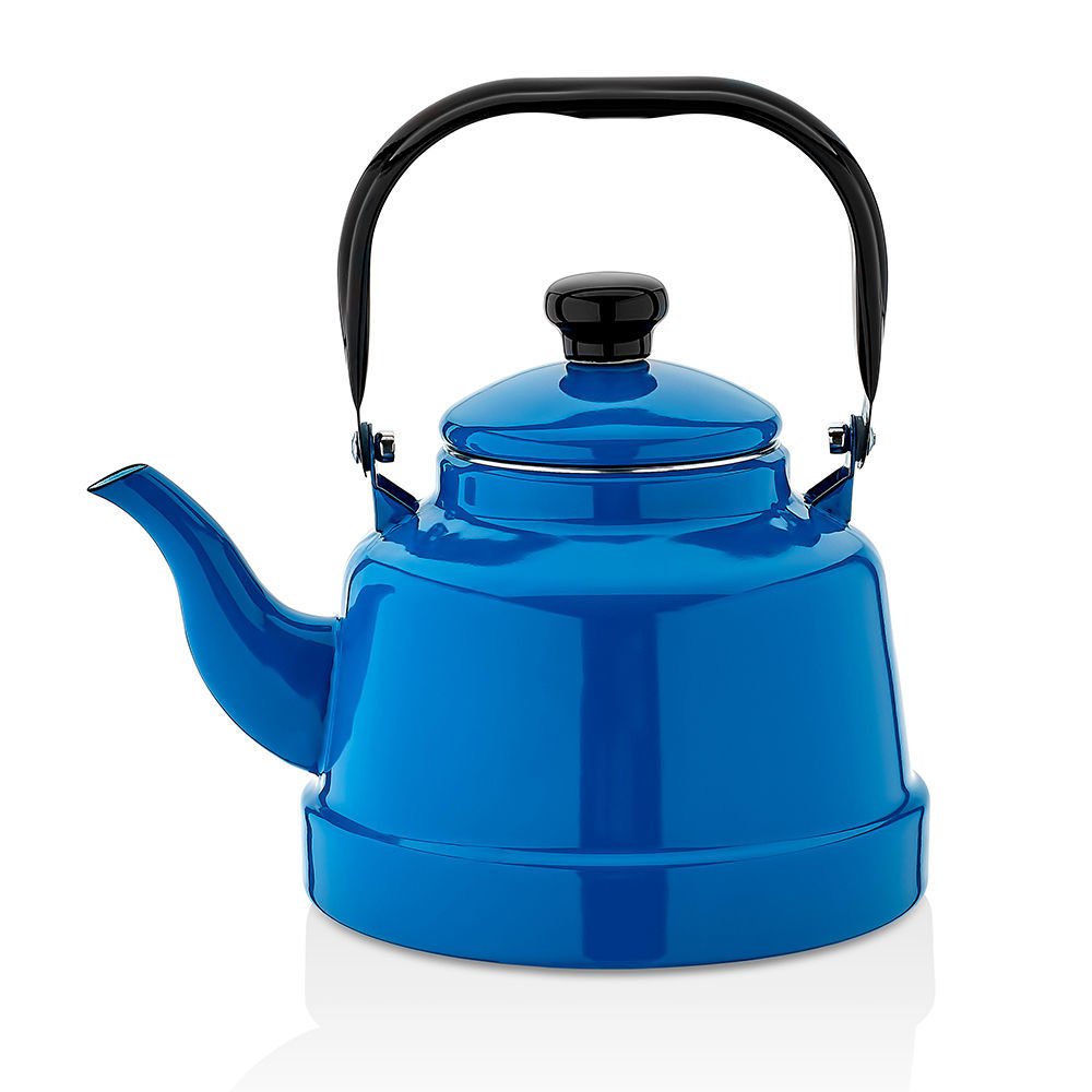 Üstten tutma emaye çaydanlık 3 litre büyük boy içi beyaz dışı lacivert nostaljik tek alt çaydanlık