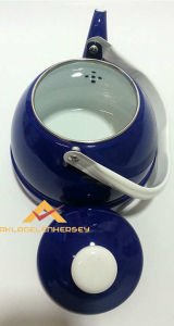 Üstten tutma emaye çaydanlık 3 litre büyük boy içi beyaz dışı lacivert nostaljik tek alt çaydanlık