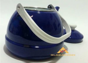 Üstten tutma emaye çaydanlık 3 litre büyük boy içi beyaz dışı lacivert nostaljik tek alt çaydanlık