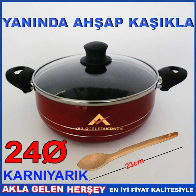 Cam kapaklı 3 kat teflon kaplama en sağlıklı tencere AHŞAP KAŞIK HEDİYELİ DERİN 24cm TEFLON TENCERE