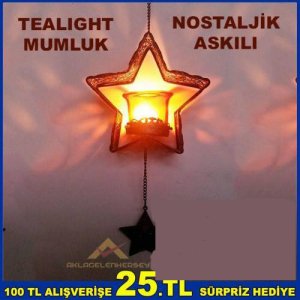 Metal Ferforje Askılı Nostalik Tealıght Mumluk