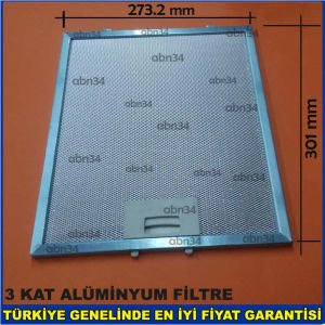 Alüminyum Davlumbaz Filtresi 301x273mm Ankastre Filtresi 27.3x30.1cm Alüminyum Kartuş Filtre abn34