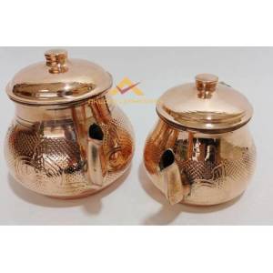 Büyük Boy Bakır Çaydanlık Elişi Çekiç Dövme %100 Bakır Kalaylı Çaydanlık Seti Çay Demleme Seti