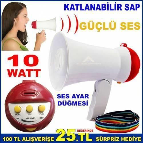 Pilli El Megafonu Katlanabilir Saplı 10 Watt Gücünde Taşınabilir Ses Kayitlı Taraftar Hoparlörü abn3