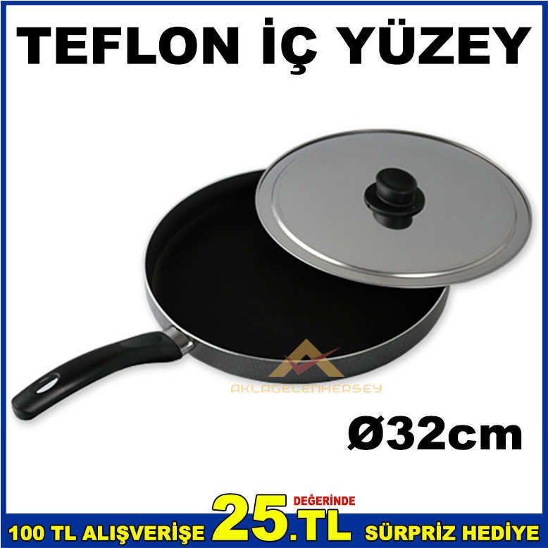32cm TEFLON İÇ YÜZEYLİ YANMAZ YAPIŞMAZ KAPAKLI BALIK TAVASI