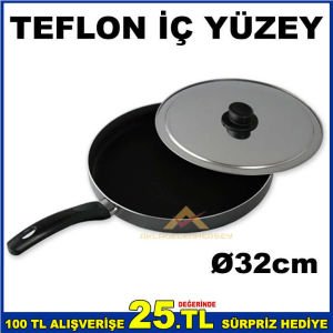 32cm TEFLON İÇ YÜZEYLİ YANMAZ YAPIŞMAZ KAPAKLI BALIK TAVASI
