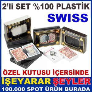 SWISSCARD 2li DESTE SÜPER KALİTE KUTULU KARTLARA ÖZEL %100 LÜKS PLASTİK İSKAMBİL OYUN KARTLARI abn34