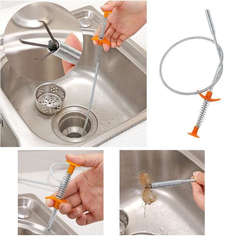 Paslanmaz Çelik Kancalı Lavabo Gider Açıcı Boru Esnek Hortum 90cm Sihirli Drenaj Temizleme Kıskacı