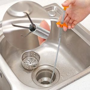 Paslanmaz Çelik Kancalı Lavabo Gider Açıcı Boru Esnek Hortum 90cm Sihirli Drenaj Temizleme Kıskacı