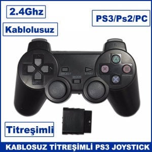 Kablosuz Titreşimli PS3/PS2 Joystick Oyun Kolu 2.4Ghz Fonksiyon