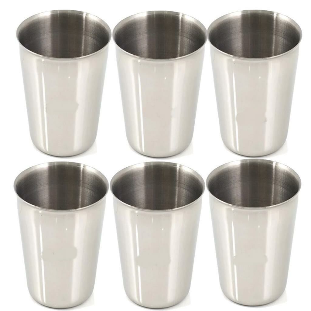 6 Adet Set Standart Boy 220cc Paslanmaz Çelik Bardak Metal Su Çay Bardağı Kırılmaz Garantili Bardak