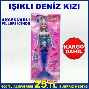 IŞIKLI DENİZ KIZI OYUNCAK BİBLO AKSESUARLI RENKLİ IŞIKLI PİLLERİ İÇİNE DAHİL DENİZ KIZI