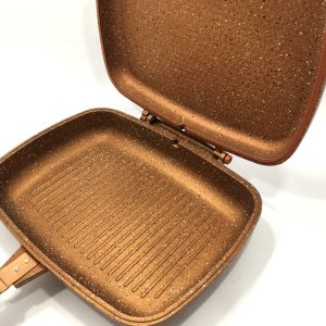 Thermoad Çift Taraflı 34cm Döküm Granit Grill Tava Mıknaslı Saplı Silikon Contalı