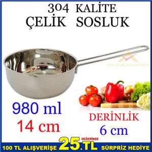 304 KALİTE PASLANMAZ ÇELİK 14 CM 980 ML SOSLUK