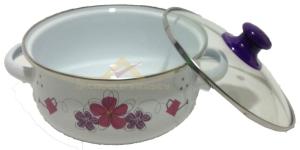 3lü SET LÜKS EMAYE CAM KAPAKLI SAKLAMA TENCERELERİ ÇİÇEK DESENLİ EMAYE TENCERE SETİ -1