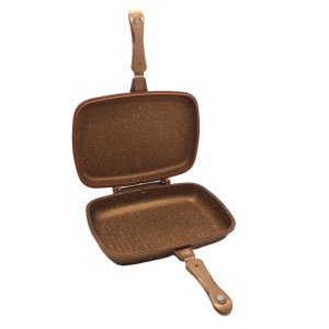 Thermoad Çift Taraflı 34cm Döküm Granit Grill Tava Mıknaslı Saplı Silikon Contalı