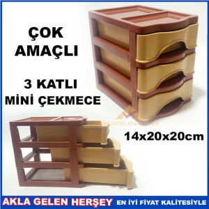 ÇOK AMAÇLI 3 ÇEKMECELİ MİNİ KOMİDİN 14x20x20cm