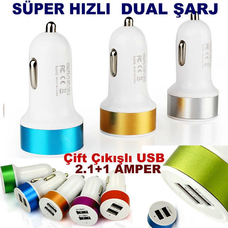 Cep telefonu araç şarjı tüm telefonlar için çift USB çıkış 2.1amp çakmaklık hızlı araç şarj adaptörü