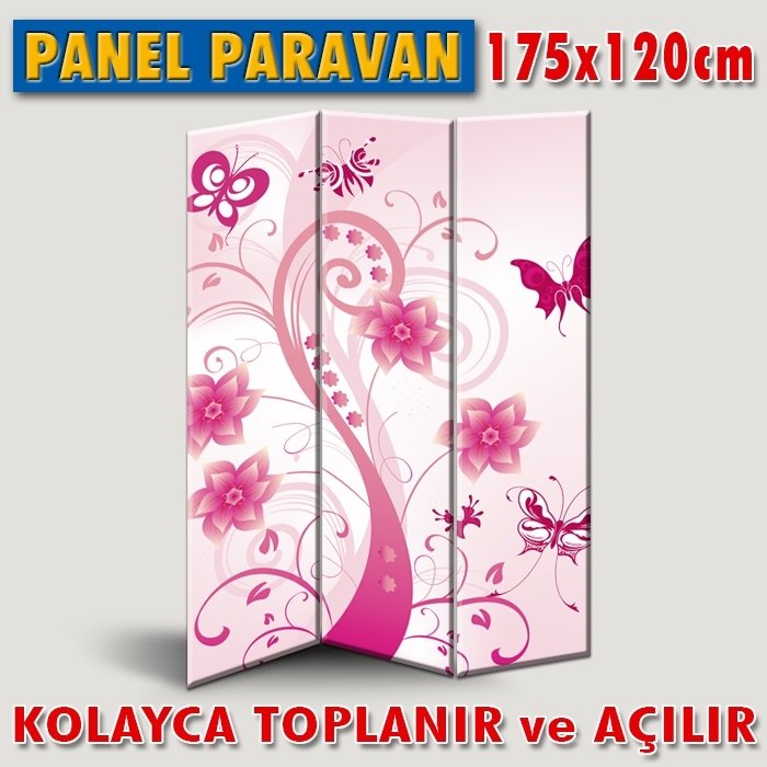 GÖRSELLİ KATLANIR PANEL BÖLME SİSTEMİ - PEMBE ÇİÇEKLİ GİRDAP