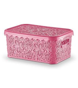 Abdik Plastik Dantel Motifli Çok Amaçlı Kapaklı Kutu 20x29x12,5 cm