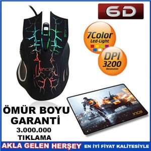 İNCA KABLOLU 3200 DPI OYUNCU MOUSE MOUSEPAD SETİ