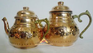 BÜYÜK İŞLEMELİ BAKIR ESKİTME DESENLİ ÇAYDANLIK