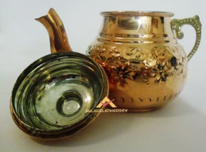 BÜYÜK İŞLEMELİ BAKIR ESKİTME DESENLİ ÇAYDANLIK