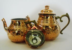 BÜYÜK İŞLEMELİ BAKIR ESKİTME DESENLİ ÇAYDANLIK