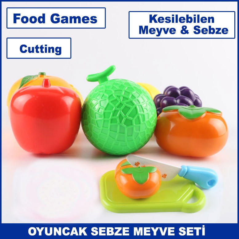 20 Parça Kesme Tahtalı ve Bıçaklı Kesilebilen Sebze ve  Meyve Oyuncağı Seti - Food Game