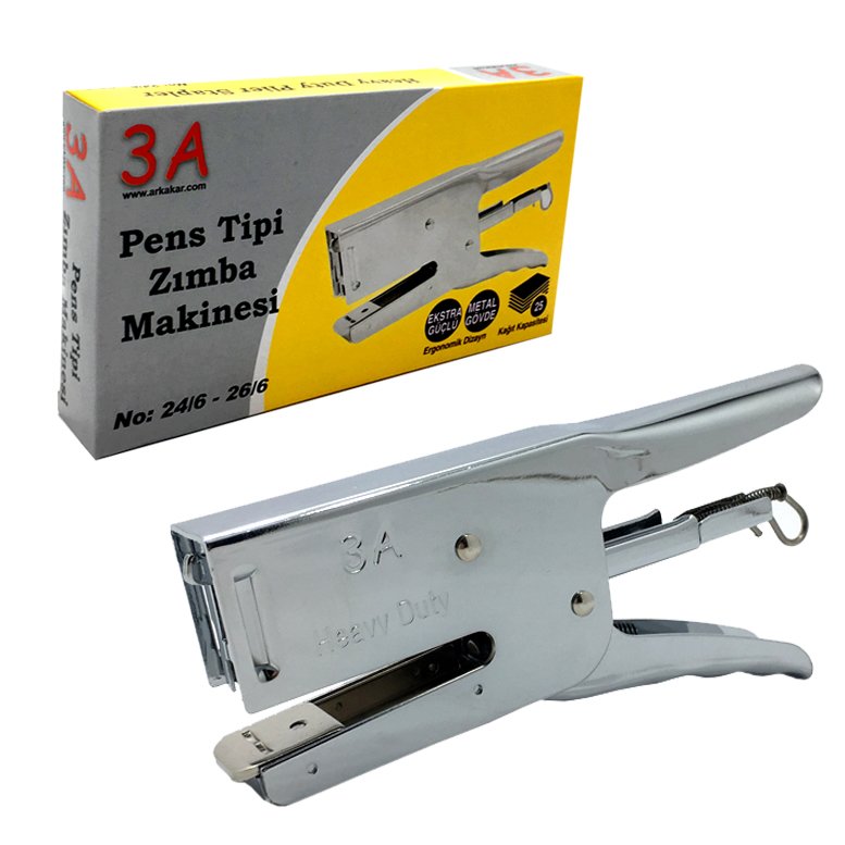 3A Pens Tipi Metal Gövdeli Zımba Makinesi 25 adet Kağıdı Zımbalar 1. Kalite