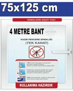 Tek Kanatlı Hazır Pencere Sinekliği 75x125cm Cırtlı-Yapışkanlı Tak Çıkar Kolay Montajlı Sineklik