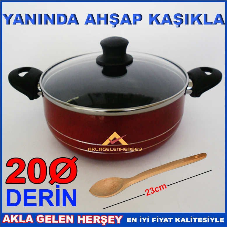 AHŞAP KAŞIK HEDİYELİ DERİN 20cm TEFLON TENCERE