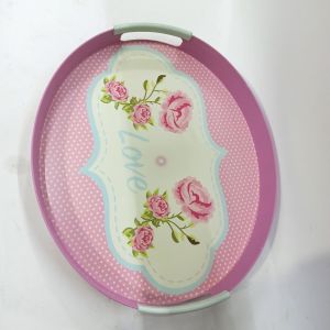 30 cm x 34.5 cm Dekoratif Şık Ekonomik Oval Plastik Desenli Tepsi